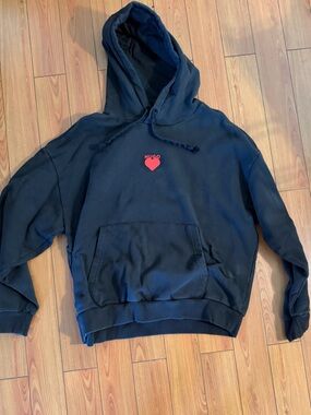 HUGO Black Hoodie with Red Label Accent